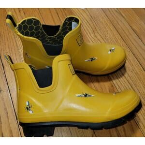 Joules Wellibob Yellow Bees Ankle Rain Women's Boots Size 11 Bumble
